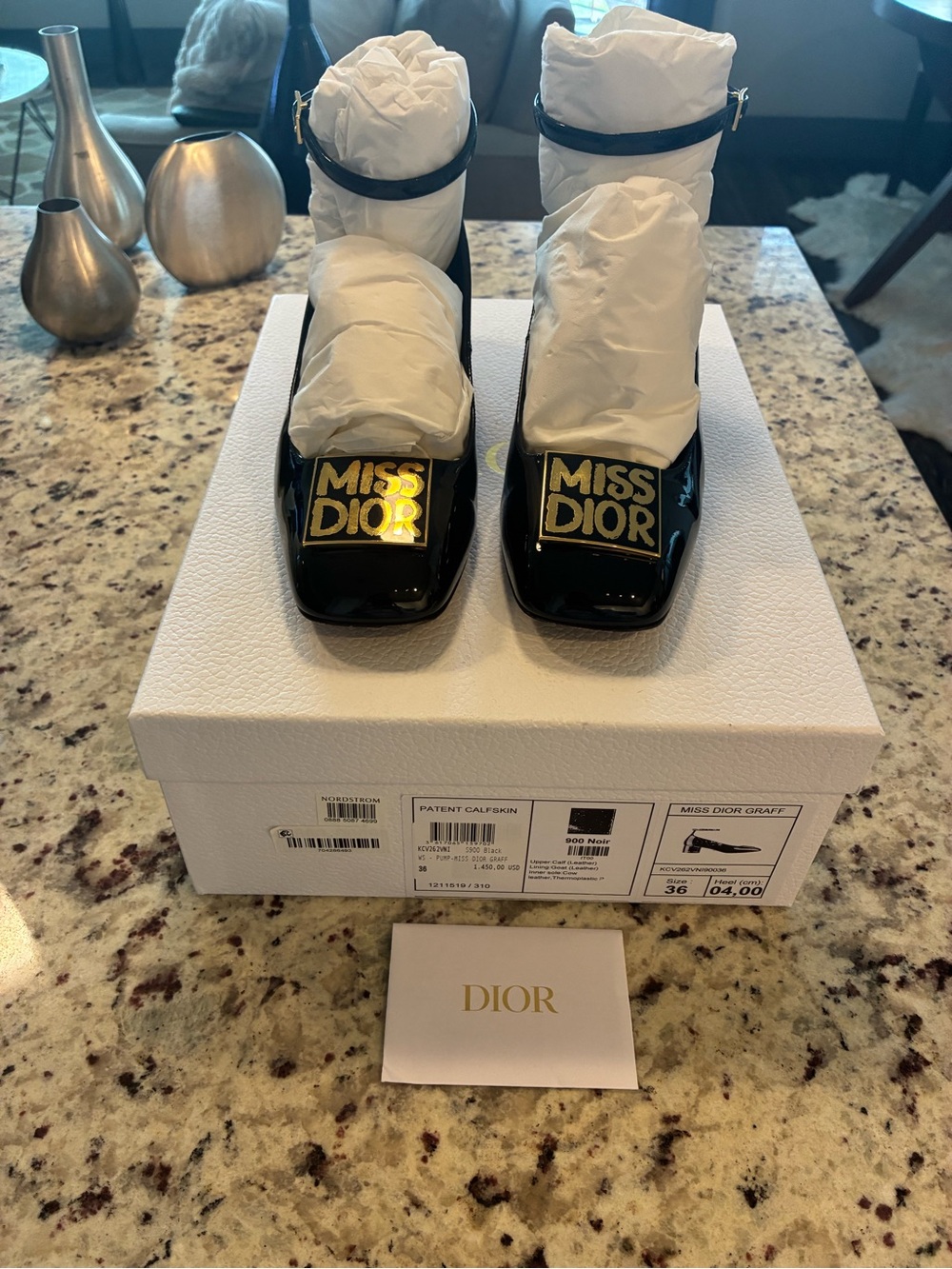 Miss Dior Graff Black Patent Pumps with Gold Miss Dior Plaque